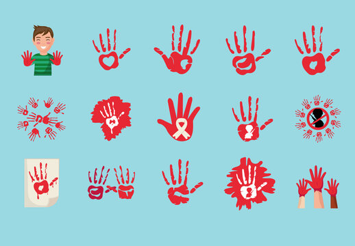 Red Hand Symbolic Activism Illustration Design Set