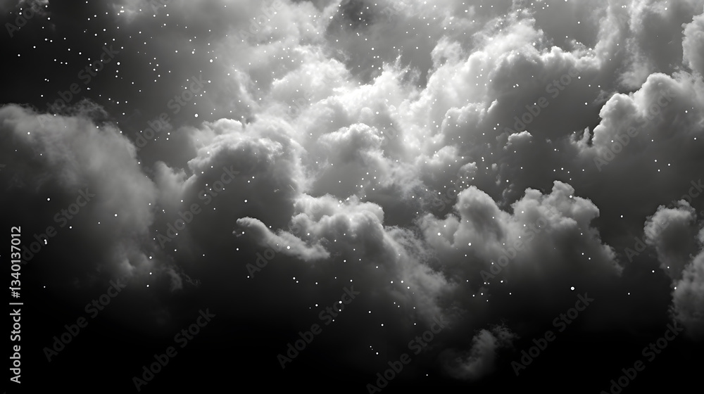 Poster cloudy sky with stars glimmering through the gaps creating a mystical atmosphere enhanced by cosmic 