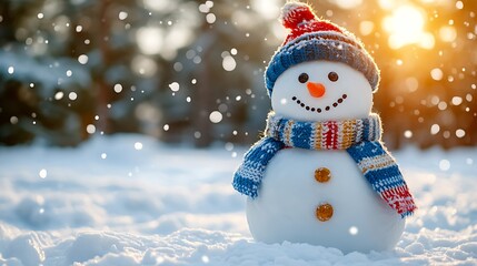 Fototapeta premium Joyful snowman in winter wonderland.
