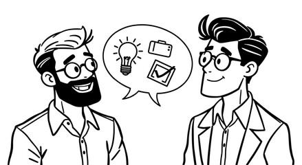 two men are talking about different things, conversation line sketch