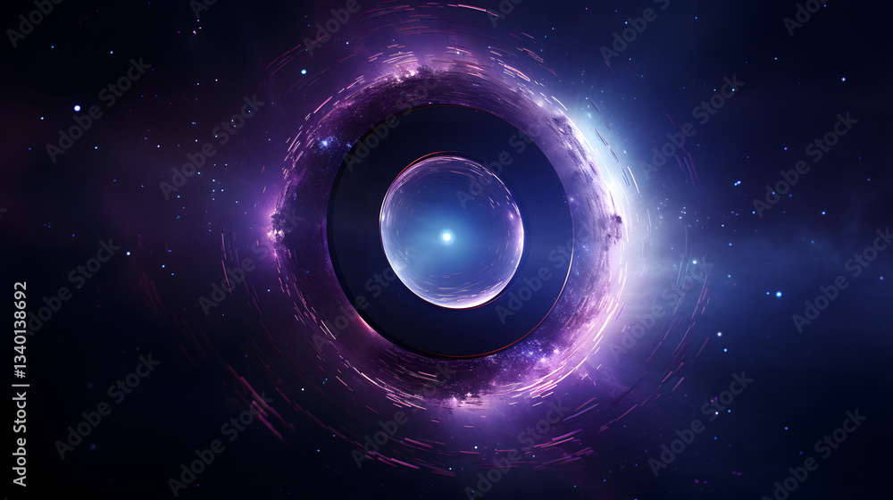 Poster captivating black hole at the center of a galaxy surrounded by dark matter and cosmic elements creat