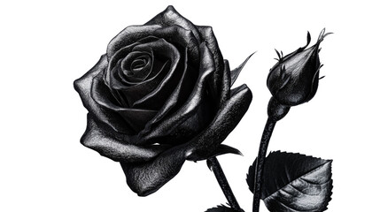 A black rose with a white background