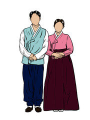 young couple in korea traditional clothes
