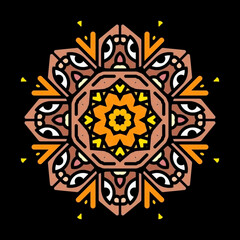 Minimal Mandala floral style Oriental pattern design with decorative element on black background