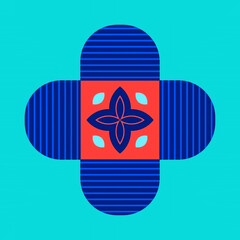 Minimal Mandala floral style Oriental pattern design with decorative element on blue background