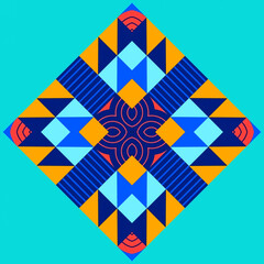 Minimal Mandala floral style Oriental pattern design with decorative element on blue background