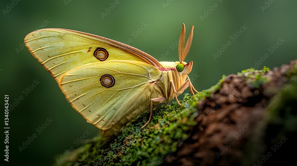 Poster enchanting luna moth resting on tree in soft moonlight photography a close up view of a delicate pal