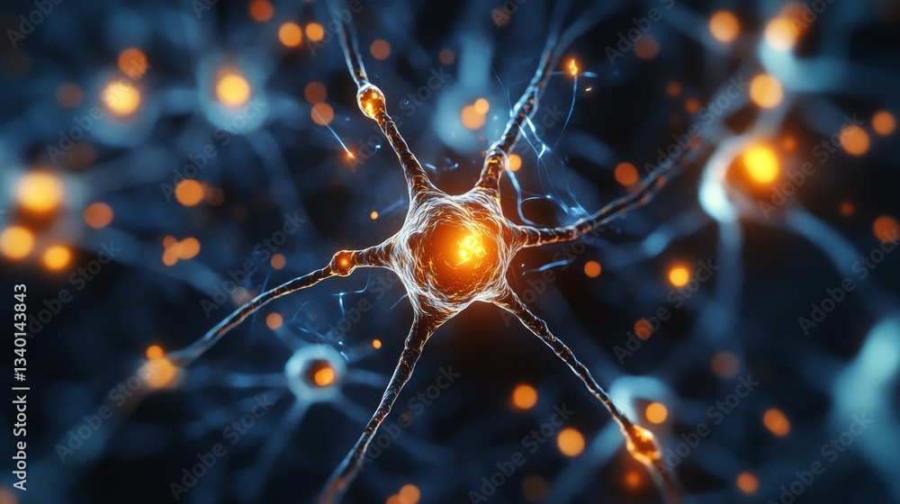 Poster neural network with glowing connections and vibrant colors. scientific technology concept
