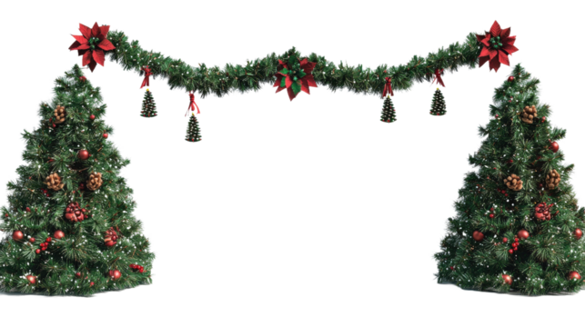 Frame made from flowers of red poinsettia, Christmas tree Branches and Red balls