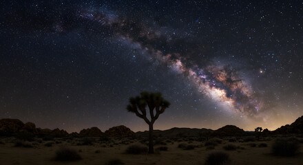 Fototapeta premium Joshua Tree Under Milky Way Stars in Desert Landscape at Night