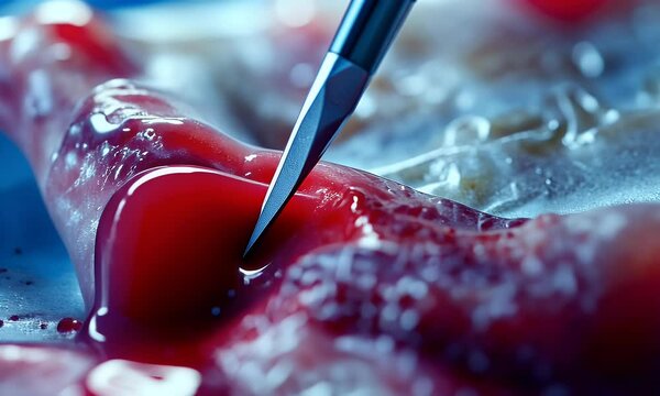 Detailed Surgical Dissection Of Red Tissue Under Bright Light