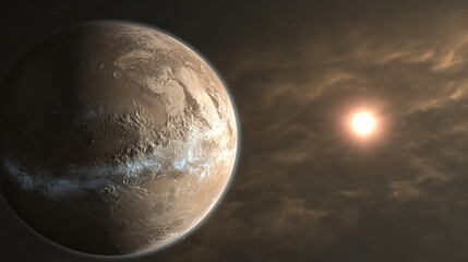 Fototapeta premium A rendered image showing an alien planet with a nearby star
