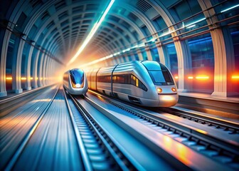 Fototapeta premium Futuristic Maglev Trains in Low-Pressure Tunnels - Tilt-Shift 3D Render