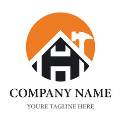 Stylish house with letter h and hammer