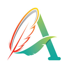 Letter A  and Feather Vector Logo Design