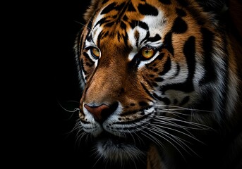 Fototapeta premium Close-up of a tiger's face, showcasing its intense gaze. Generative Ai