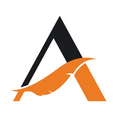 Letter A  and Feather Vector Logo Design