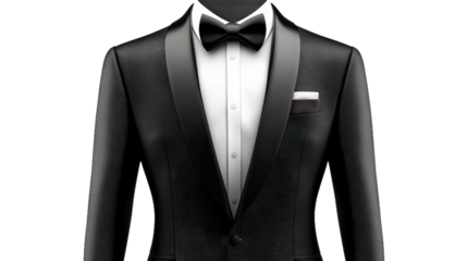 A man in a black tuxedo with a black bow tie