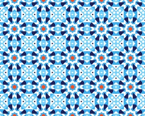 Blue and White Geometric Pattern with Stars and Diamonds