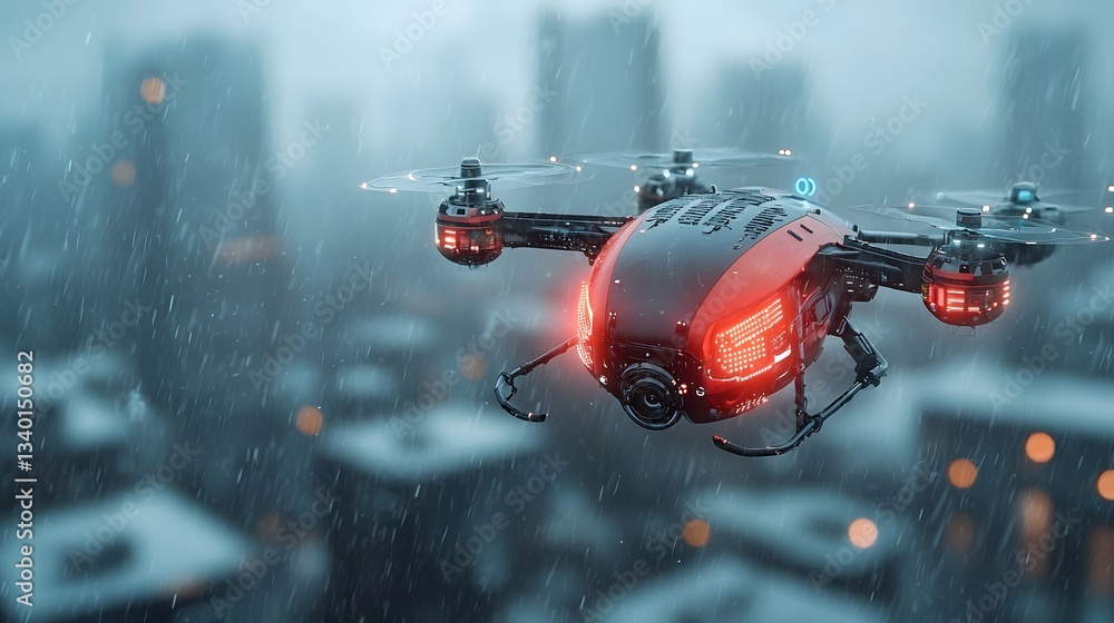 Poster mesmerizing cybernetic firefly with neon lit circuitry hovering above a sleek futuristic cityscape i