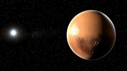 A celestial depiction showing the planet and a distant star system