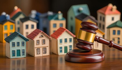 Wooden Gavel House Model Real Estate Law Investment Taxes Auctions Blurred Background