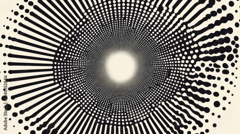 Poster black and white abstract image featuring a circle and its patterns