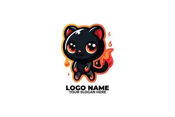 chibi style panther with fiery elements on its paws