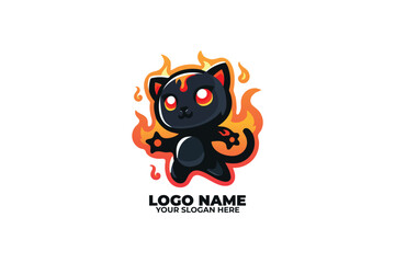 chibi style panther with fiery elements on its paws