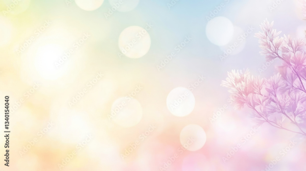 Wall mural soft pastel background with floral elements and bokeh effect