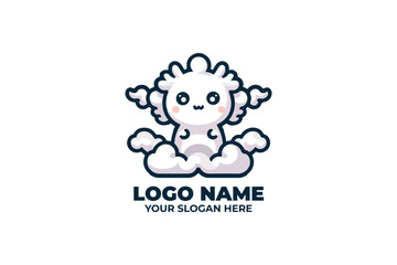 chibi style logo featuring a small, round dragon with fluffy cloud