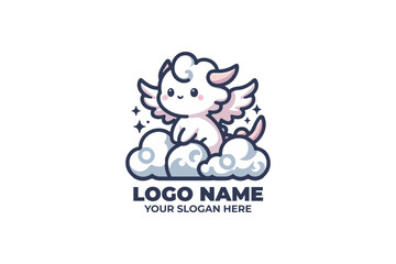 Fototapeta premium chibi style logo featuring a small, round dragon with fluffy cloud