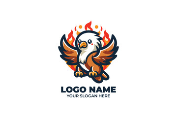 cute eagle logo with stylized fire elements