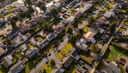 Aerial View of Suburban Homes in BC, Canada Showcasing Residential Neighborhoods