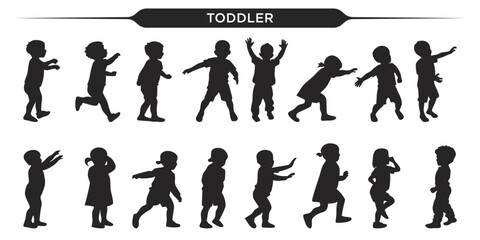 Silhouette of toddlers in playful poses