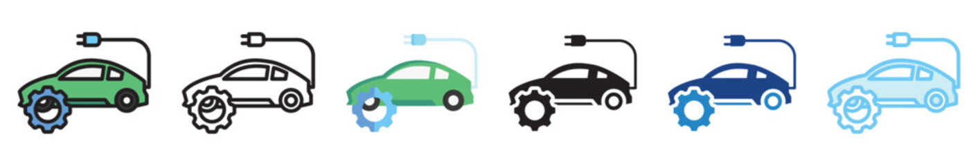Maintenance multi style, mini illustration icon set. outline, flat, glyph, line color, UI, UX, app and web, digital or print. vector EPS 10 related to EV, electric car, transportation.