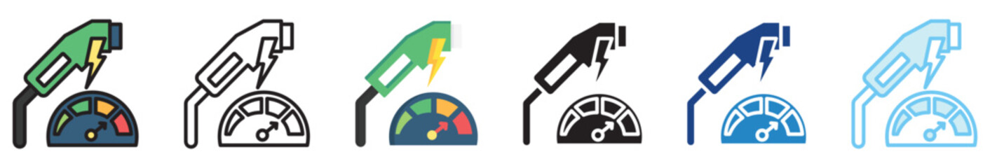 Fast Charger multi style, mini illustration icon set. outline, flat, glyph, line color, UI, UX, app and web, digital or print. vector EPS 10 related to EV, electric car, transportation.