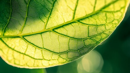 Obraz premium Close-up View of Leaf Showing Intricate Veins and Green Coloration