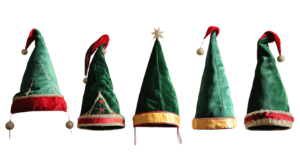 A collection of green and red elf hats