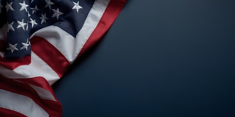 American Flag on a Blue Solid Background