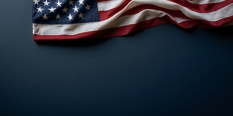 American Flag on a Blue Solid Background