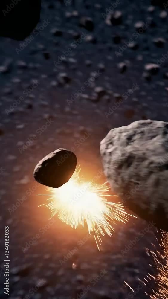 Poster Asteroids collide in deep space: dynamic cosmic explosion and motion