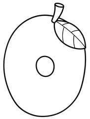 Outline doodle cartoon number 0, mango number for kids, worksheet 