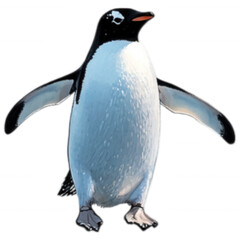 Naklejka premium Gentoo Penguin Standing on Ice Isolated on White Background