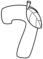 Outline doodle cartoon number 7, mango number for kids, worksheet 