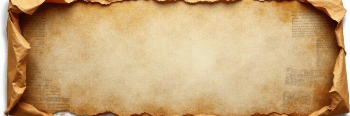 Obraz premium Weathered newspaper pages with sepia-toned edges and torn corners , newspaper background, creased paper