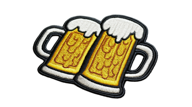 Embroidered Beer Glass Emblem on Transparent Background Detailed Stitching