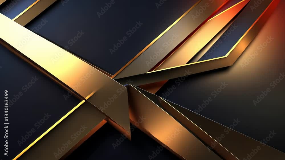 Poster abstract geometric design with intersecting gold and dark shapes. dynamic lines create a sense of de
