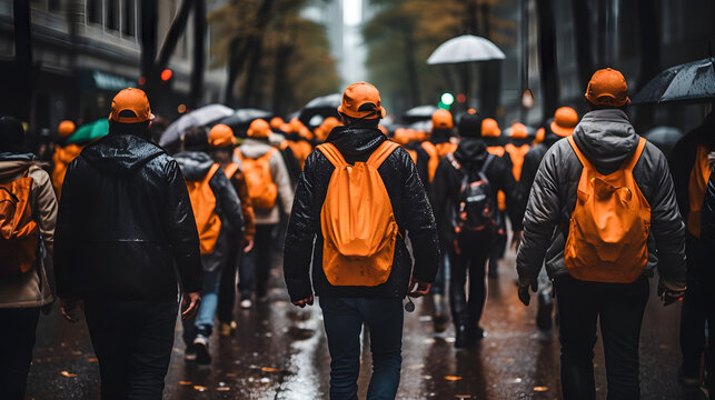Diverse group of people walking together down a busy urban street illustrating the dynamics of economic exploitation in city life.