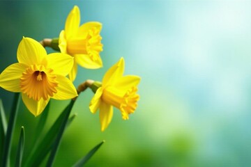 Obraz premium Vibrant yellow daffodils sway gently in the breeze, yellow, field